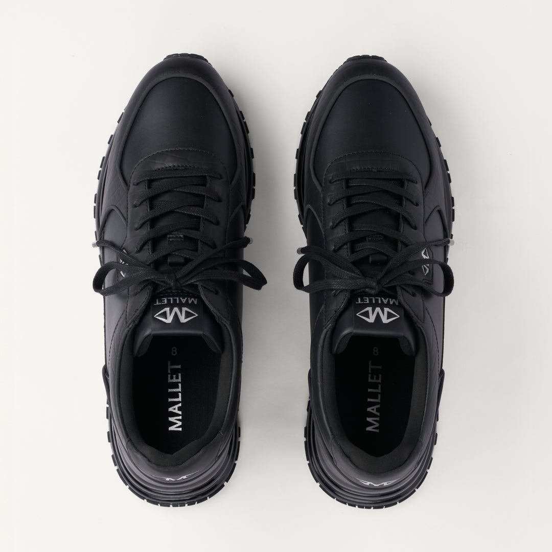 MALLET Boundary Gas Men's Black Croc Leather Trainers
