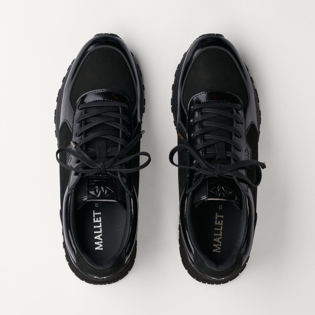 MALLET Boundary Men's Black Gloss Leather Trainers