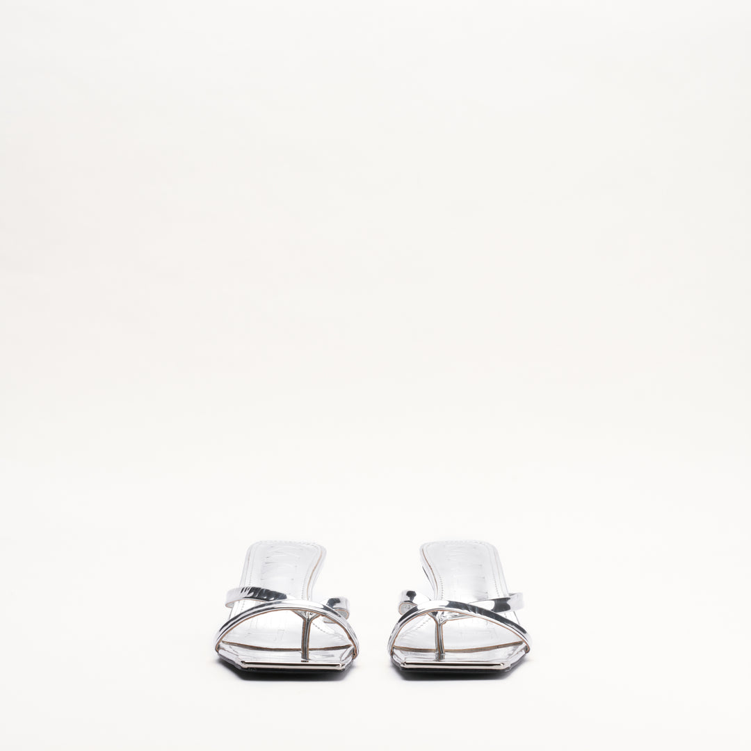 MALLET Elisa Women's Silver Leather Kitten Heels