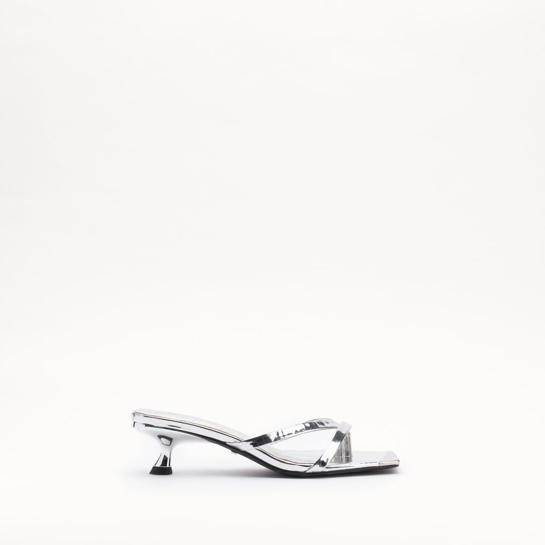 MALLET Elisa Women's Silver Leather Kitten Heels