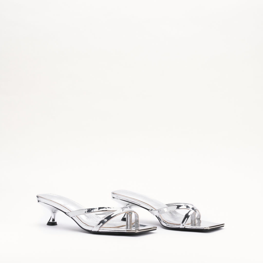 MALLET Elisa Women's Silver Leather Kitten Heels