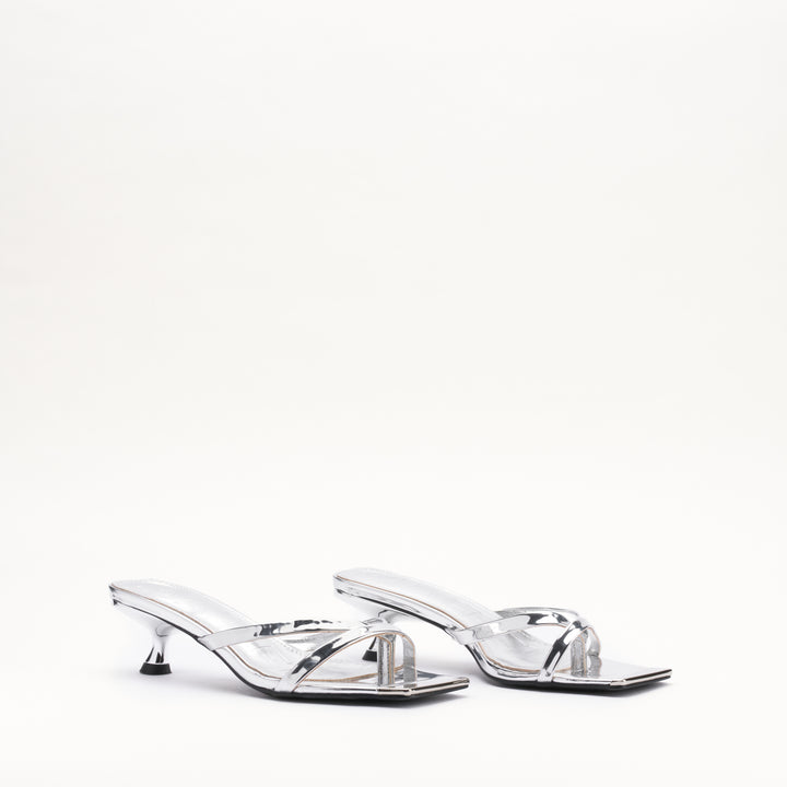 MALLET Elisa Women's Silver Leather Kitten Heels