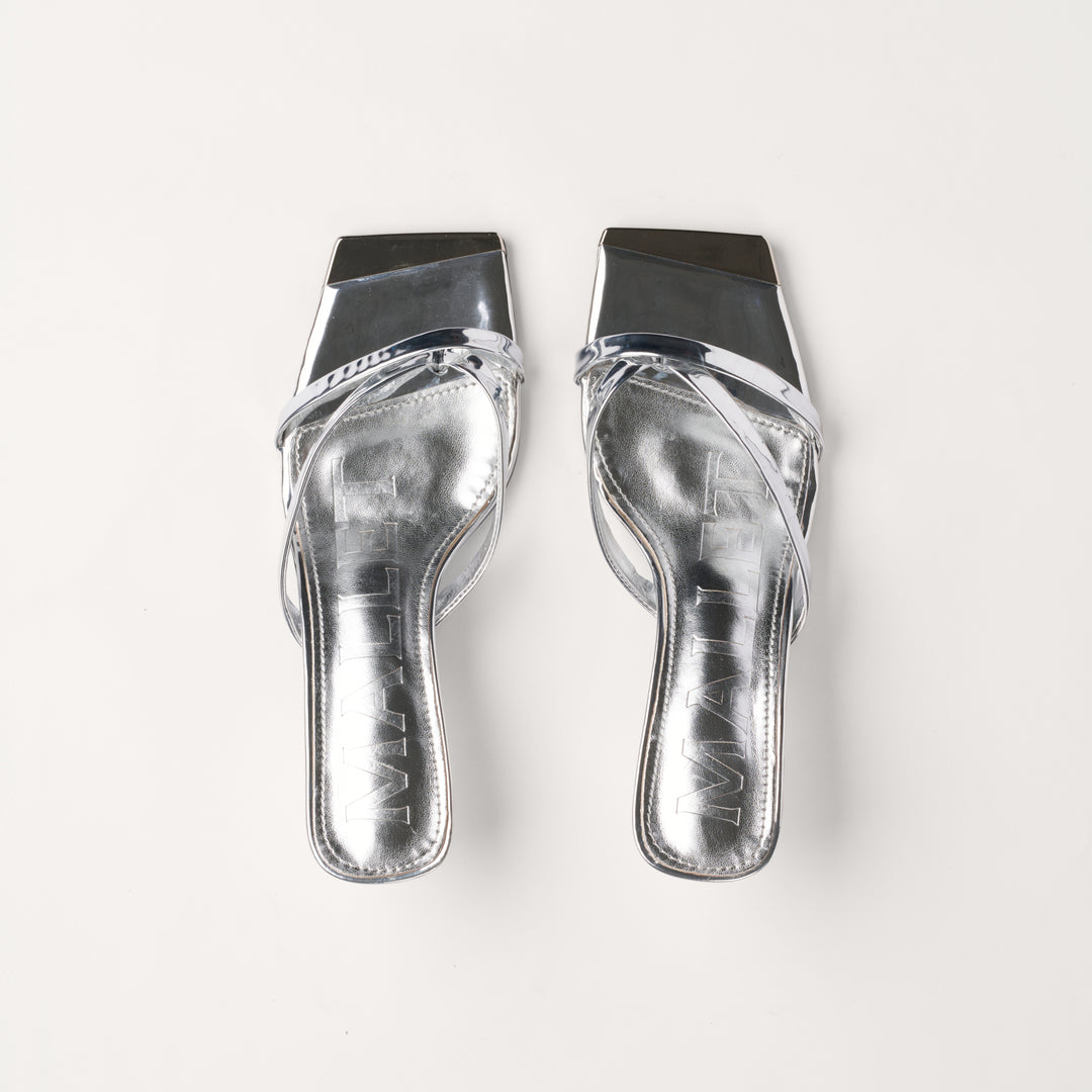 MALLET Elisa Women's Silver Leather Kitten Heels