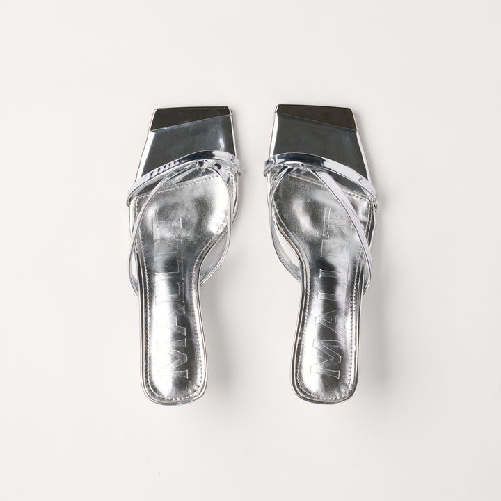MALLET Elisa Women's Silver Leather Kitten Heels