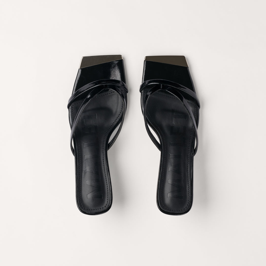 MALLET Elisa Women's Black Leather Kitten Heels