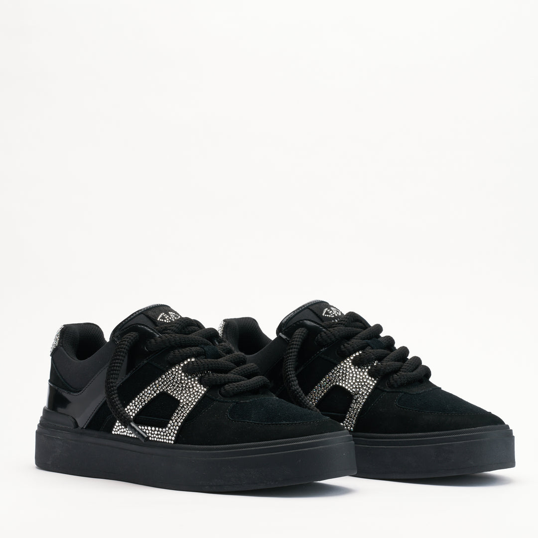 MALLET Fenchurch Men's Swarovski Crystal Black Leather Trainers
