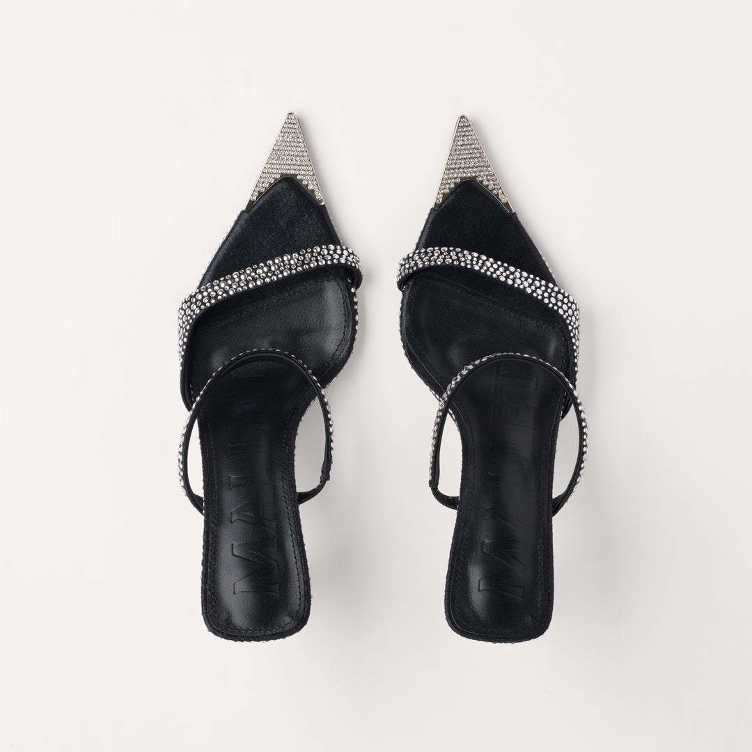 MALLET Frederica Women's Swarovski Crystal Black Leather Heels