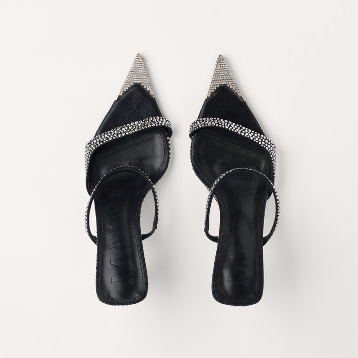 MALLET Frederica Women's Swarovski Crystal Black Leather Heels