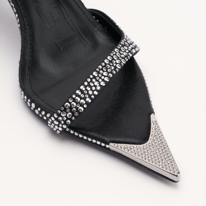 MALLET Frederica Women's Swarovski Crystal Black Leather Heels