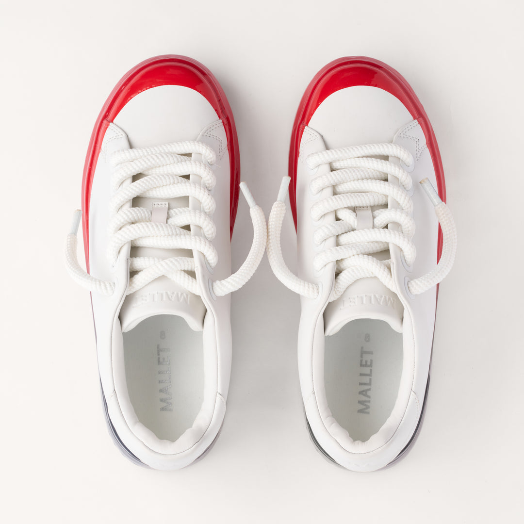 MALLET GRFTR Lite Men's White Red Fade Dip Leather Trainers