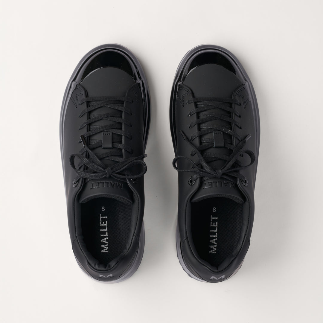 MALLET GRFTR Lite Men's Triple Black Dip Leather Trainers