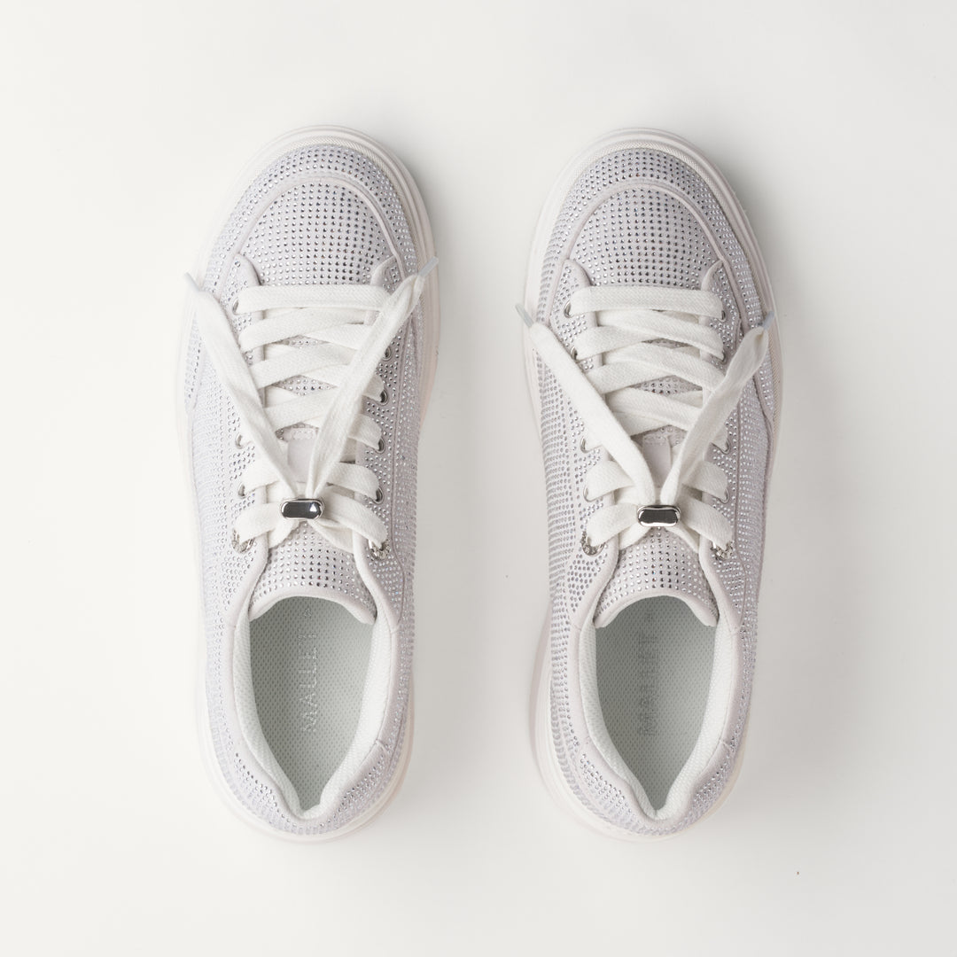 MALLET Lansbury Women's White Silver Sparkle Trainers