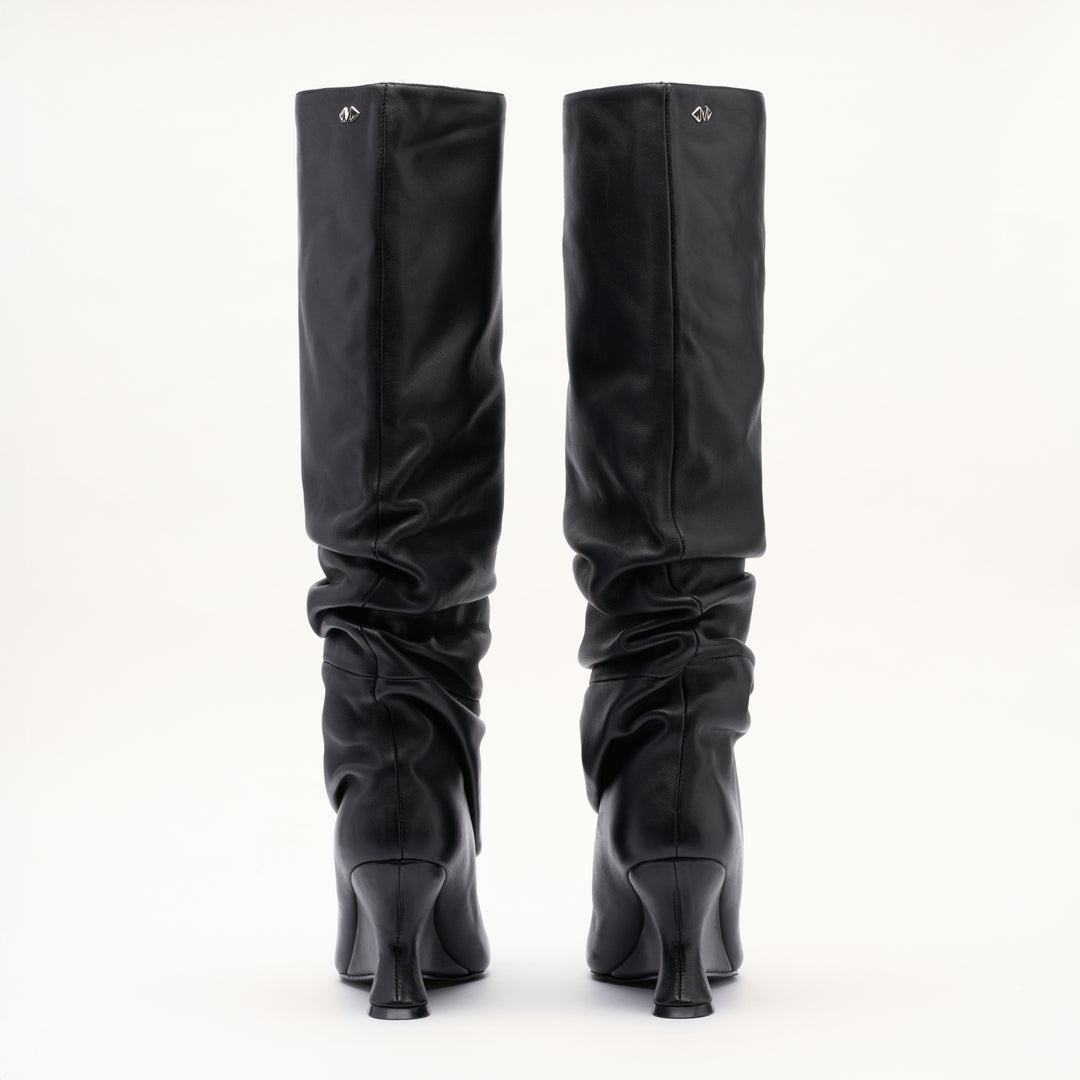 MALLET Layla Women's Black Leather Slouch Knee High Boots
