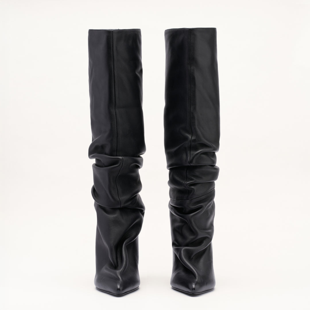 MALLET Layla Women's Black Leather Slouch Knee High Boots