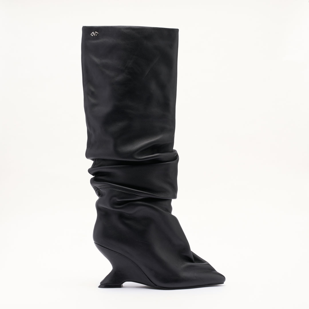 MALLET Layla Women's Black Leather Slouch Knee High Boots