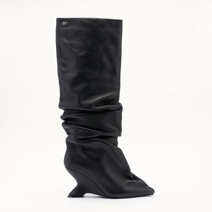 MALLET Layla Women's Black Leather Slouch Knee High Boots