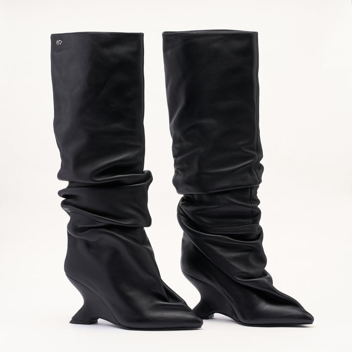MALLET Layla Women's Black Leather Slouch Knee High Boots