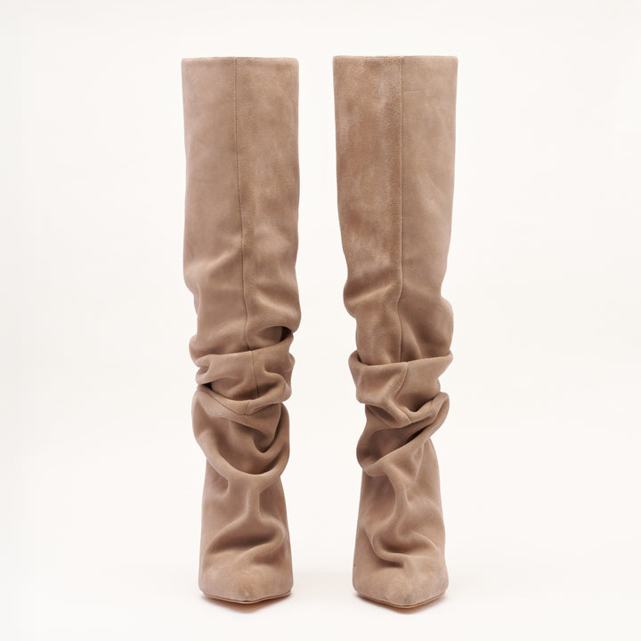 MALLET Layla Women's Beige Suede Slouch Knee High Boots
