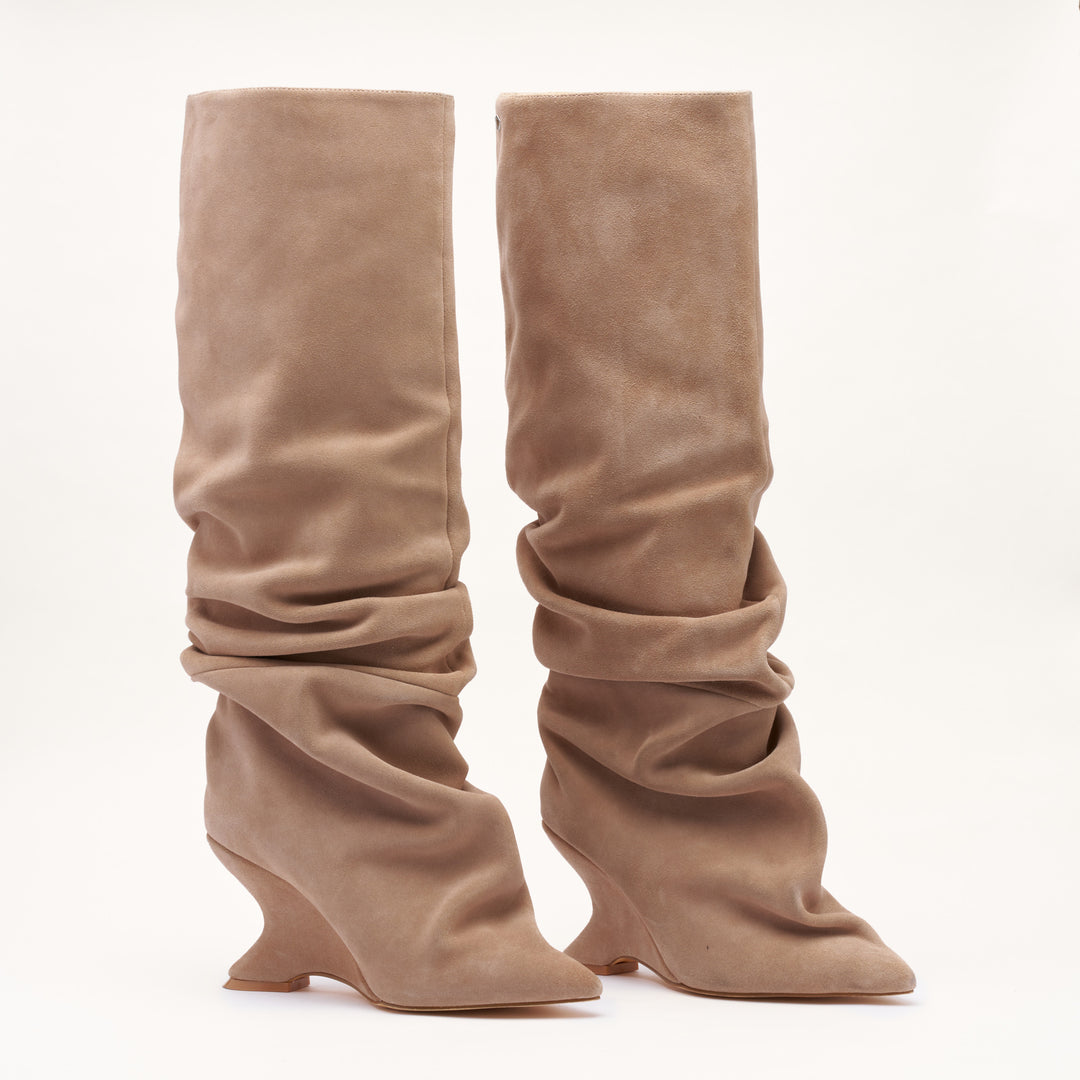 MALLET Layla Women's Beige Suede Slouch Knee High Boots