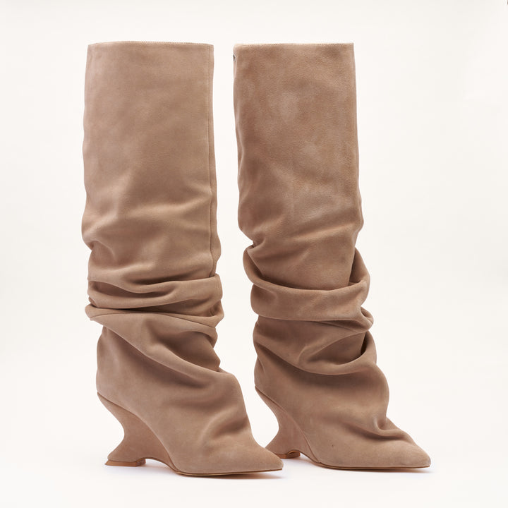 MALLET Layla Women's Beige Suede Slouch Knee High Boots
