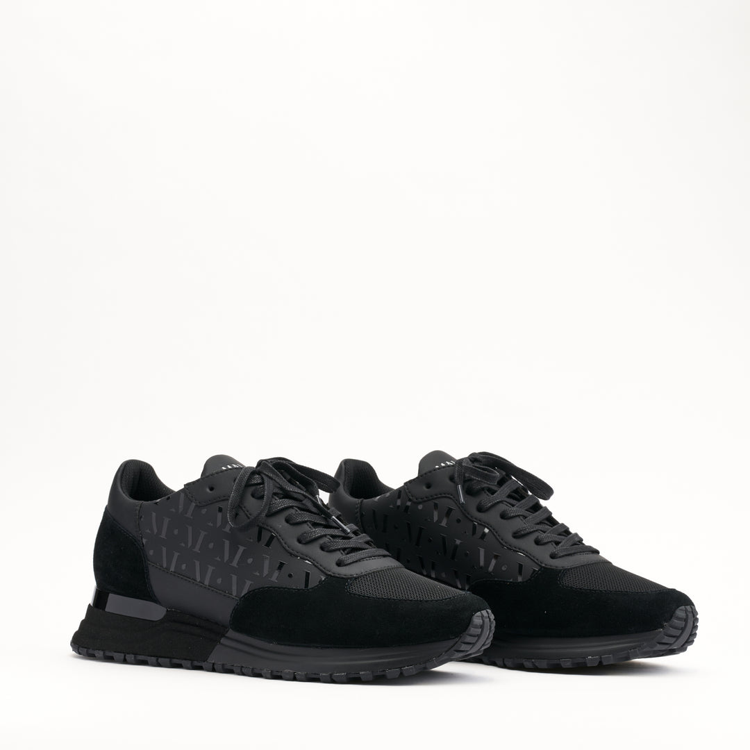 MALLET Popham Essential Men's Black Gloss Leather Trainers