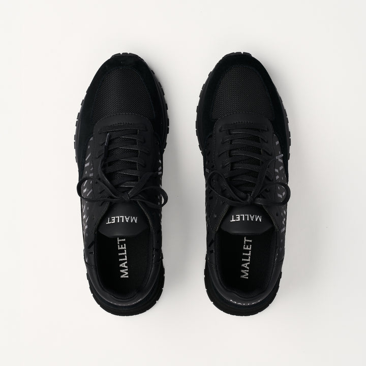 MALLET Popham Essential Men's Black Gloss Leather Trainers