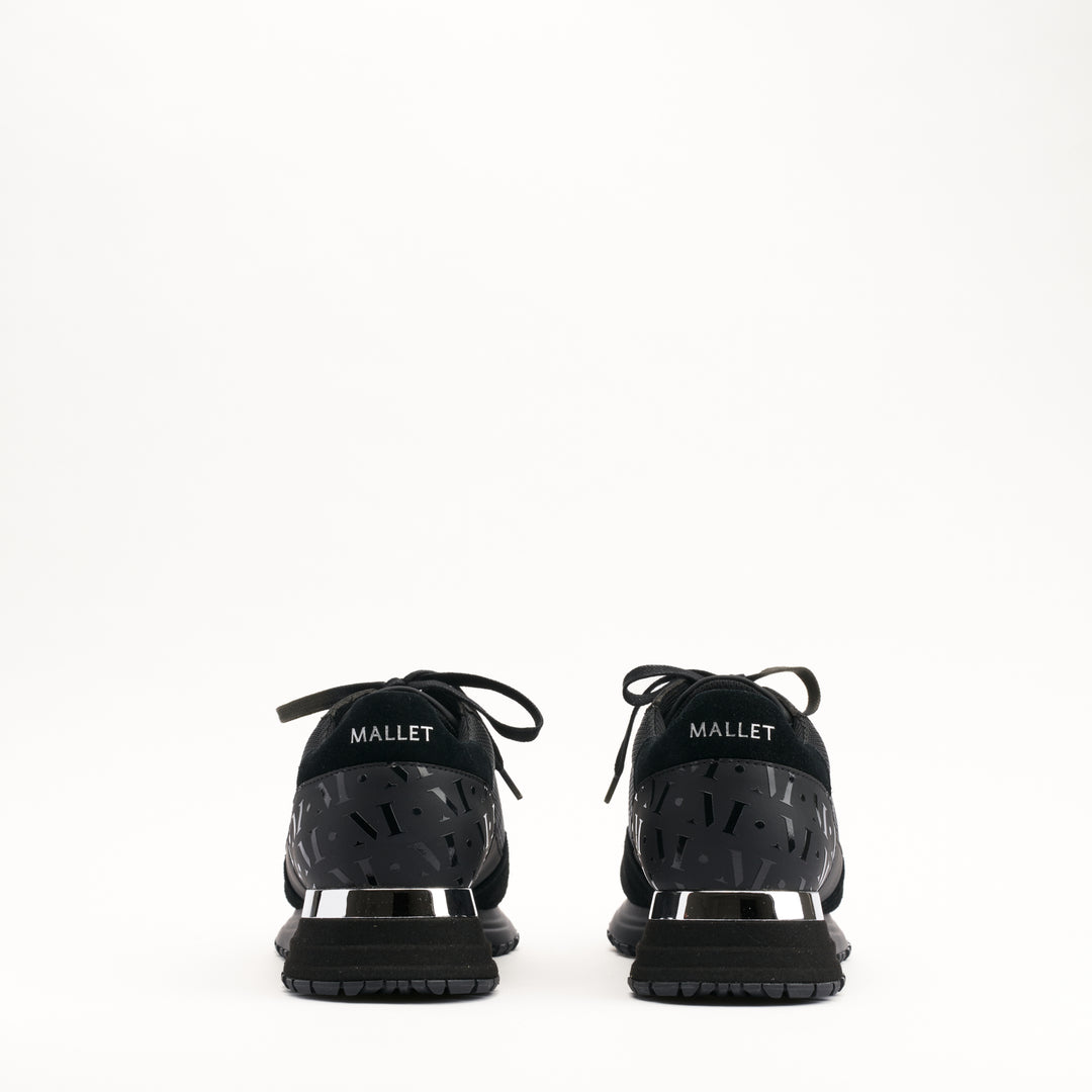MALLET Popham Essential Men's Black Silver Leather Trainers
