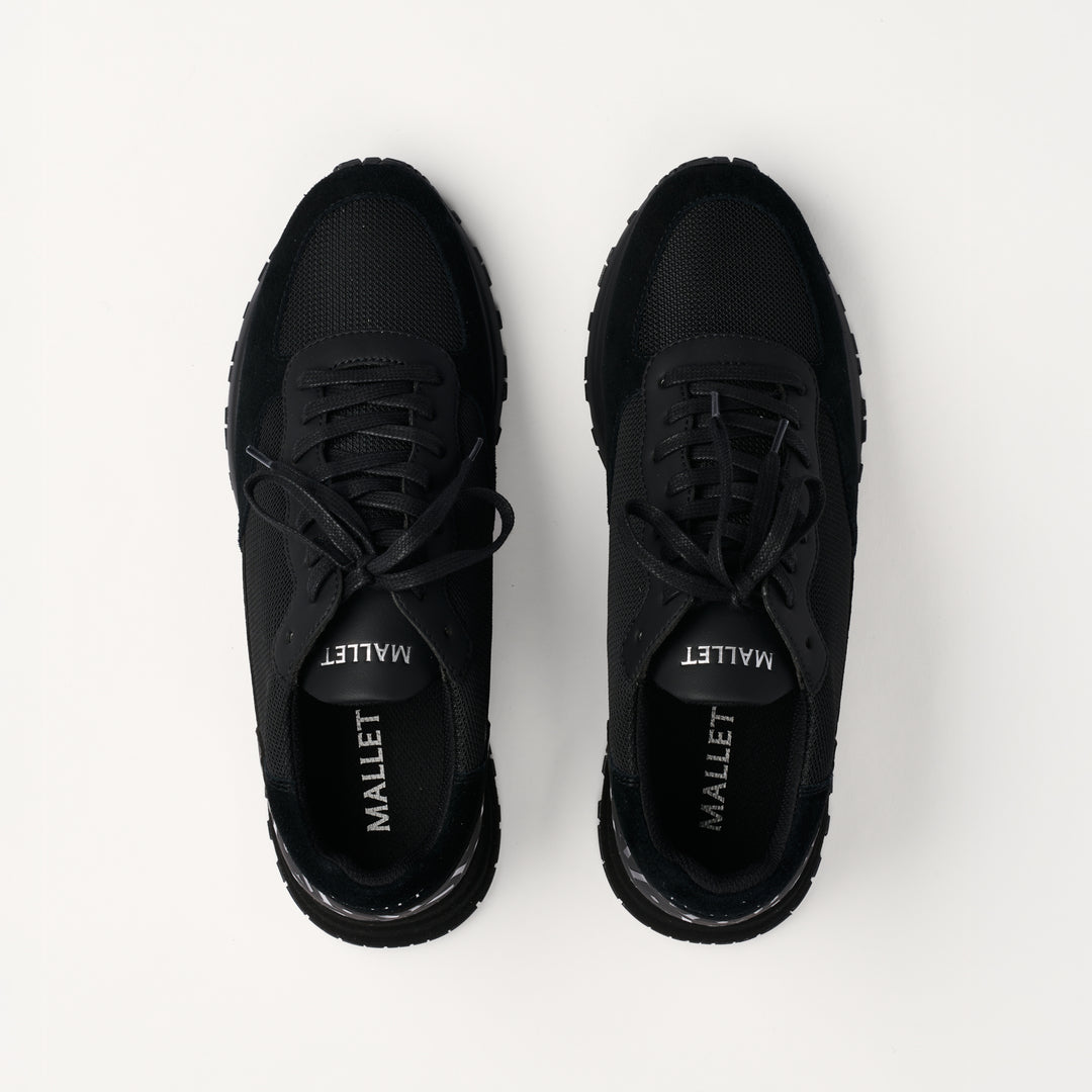 MALLET Popham Essential Men's Black Silver Leather Trainers