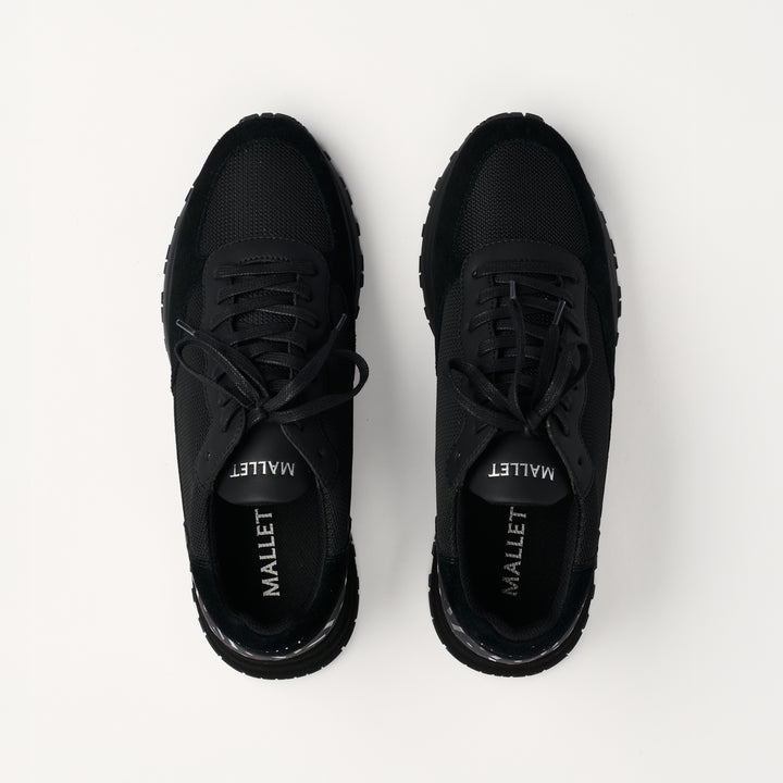 MALLET Popham Essential Men's Black Silver Leather Trainers