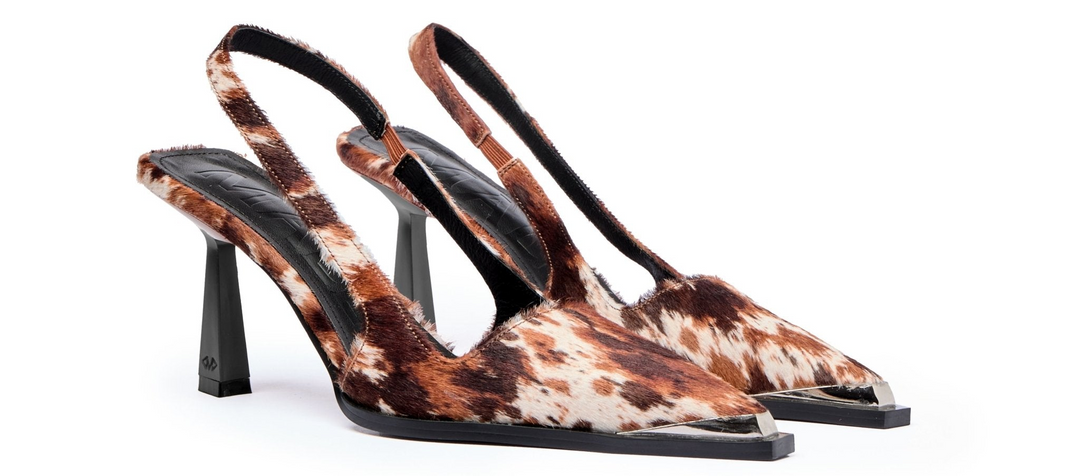 pair of overo print slingback heels on a white background