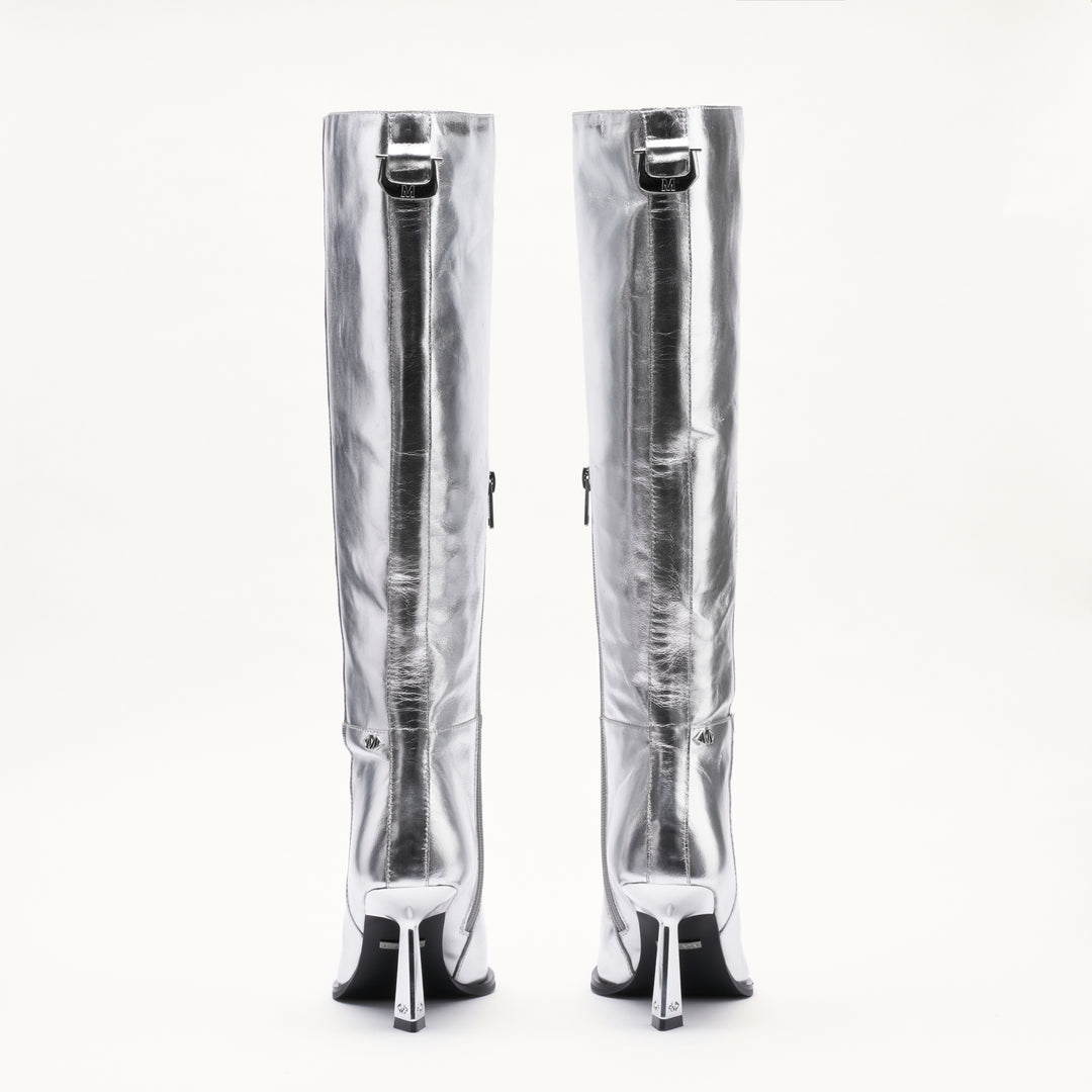 MALLET Sienna Women's Silver Metallic Leather Knee High Boots
