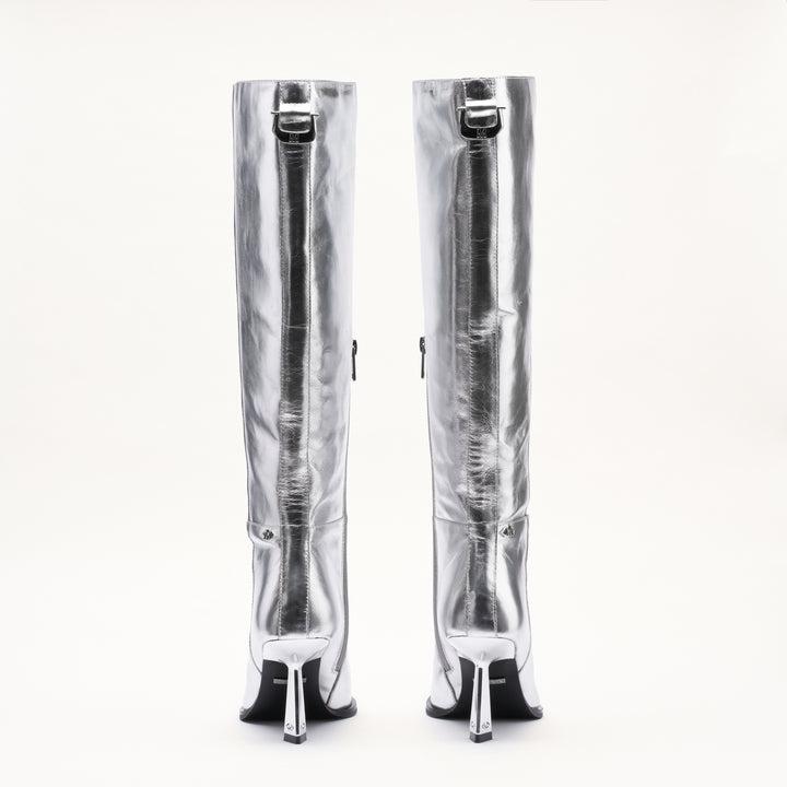 MALLET Sienna Women's Silver Metallic Leather Knee High Boots