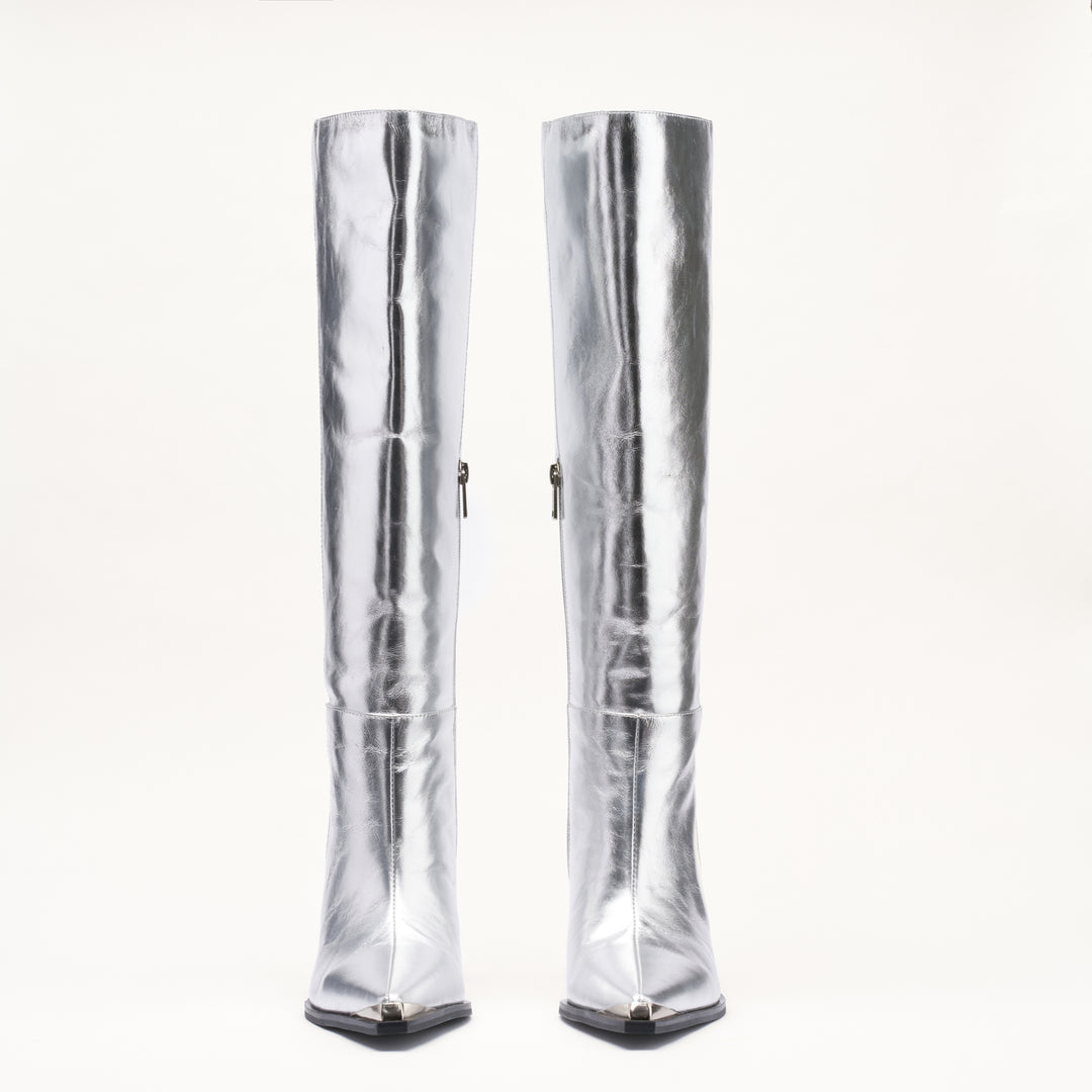 MALLET Sienna Women's Silver Metallic Leather Knee High Boots