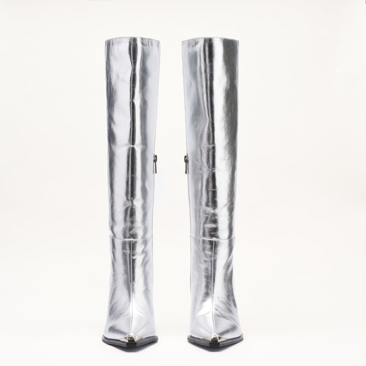 MALLET Sienna Women's Silver Metallic Leather Knee High Boots