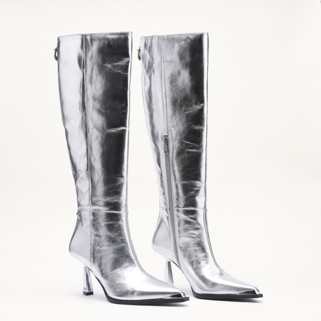 MALLET Sienna Women's Silver Metallic Leather Knee High Boots