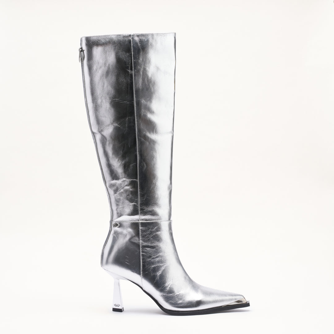 MALLET Sienna Women's Silver Metallic Leather Knee High Boots