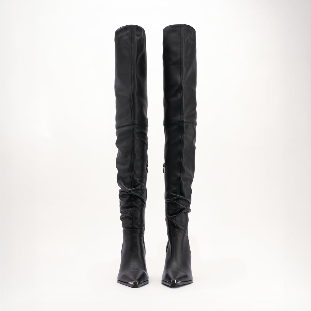 MALLET Sienna Women's Black Leather Thigh High Boots
