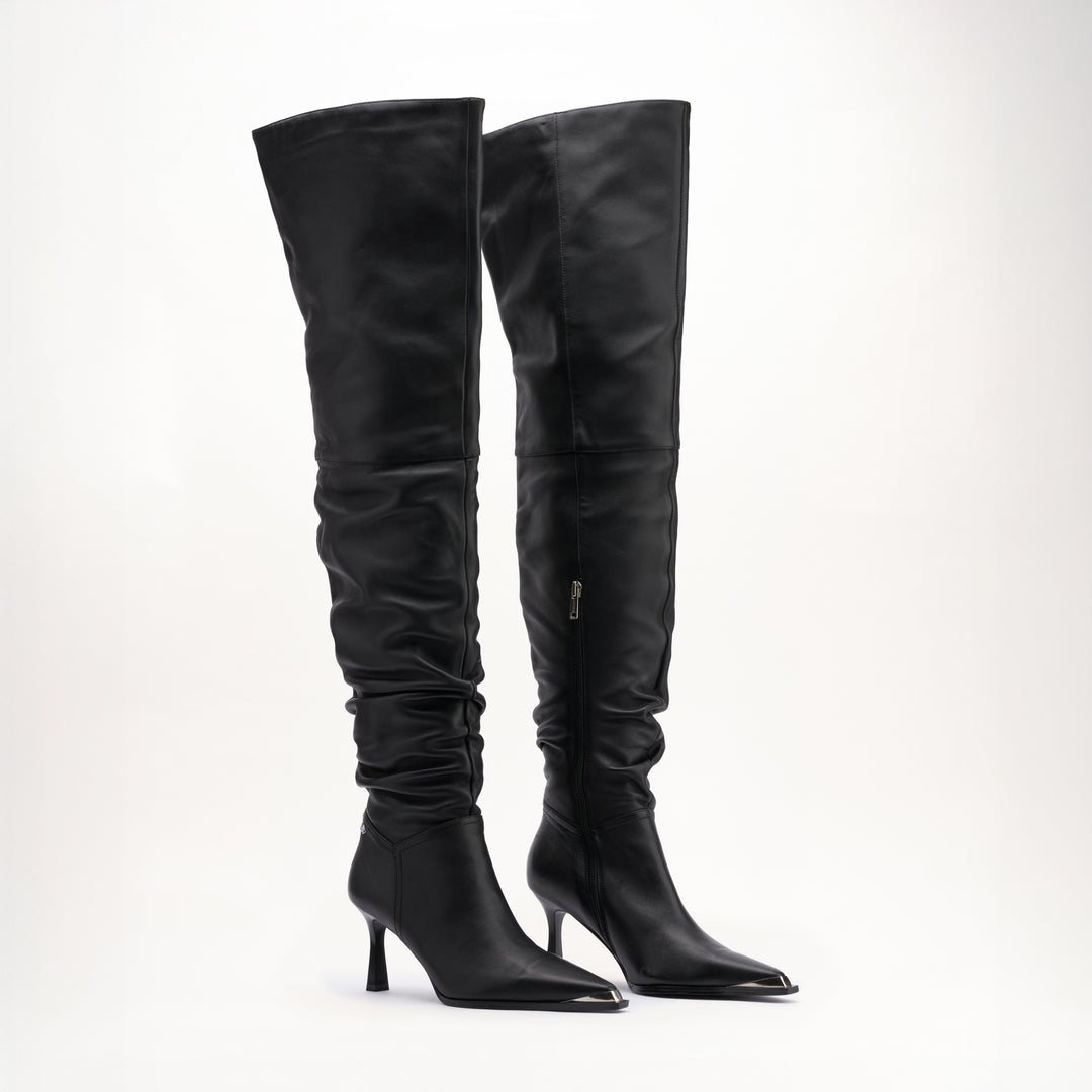 MALLET Sienna Women's Black Leather Thigh High Boots
