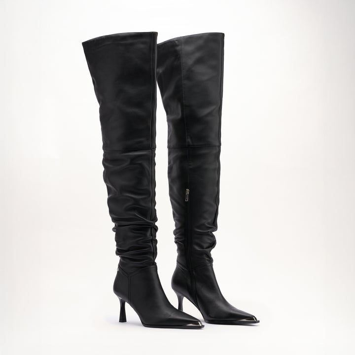 MALLET Sienna Women's Black Leather Thigh High Boots