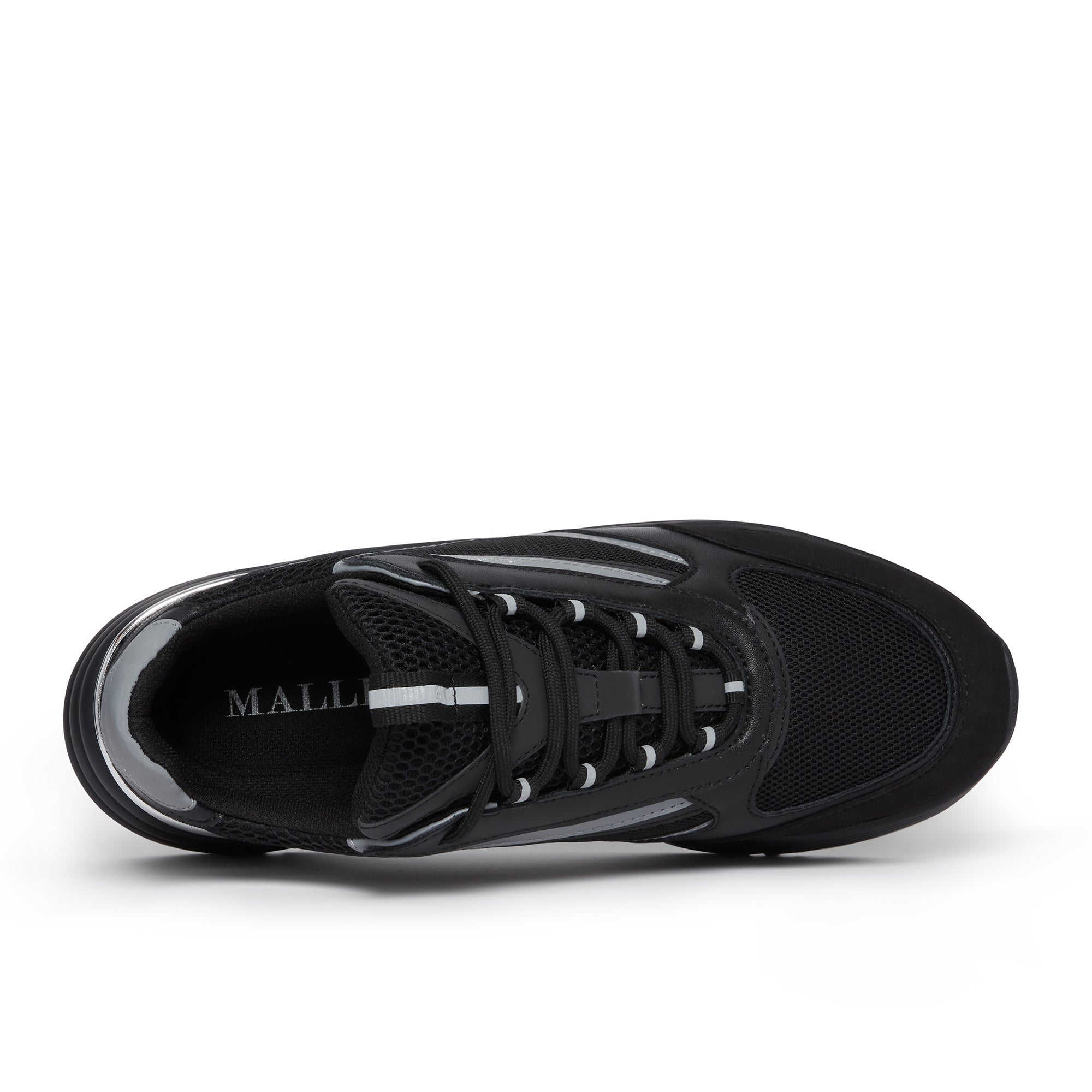 Cyrus Cyrus 2.0 Mesh Leather Trainer | Triple Black Silver | Mallet London