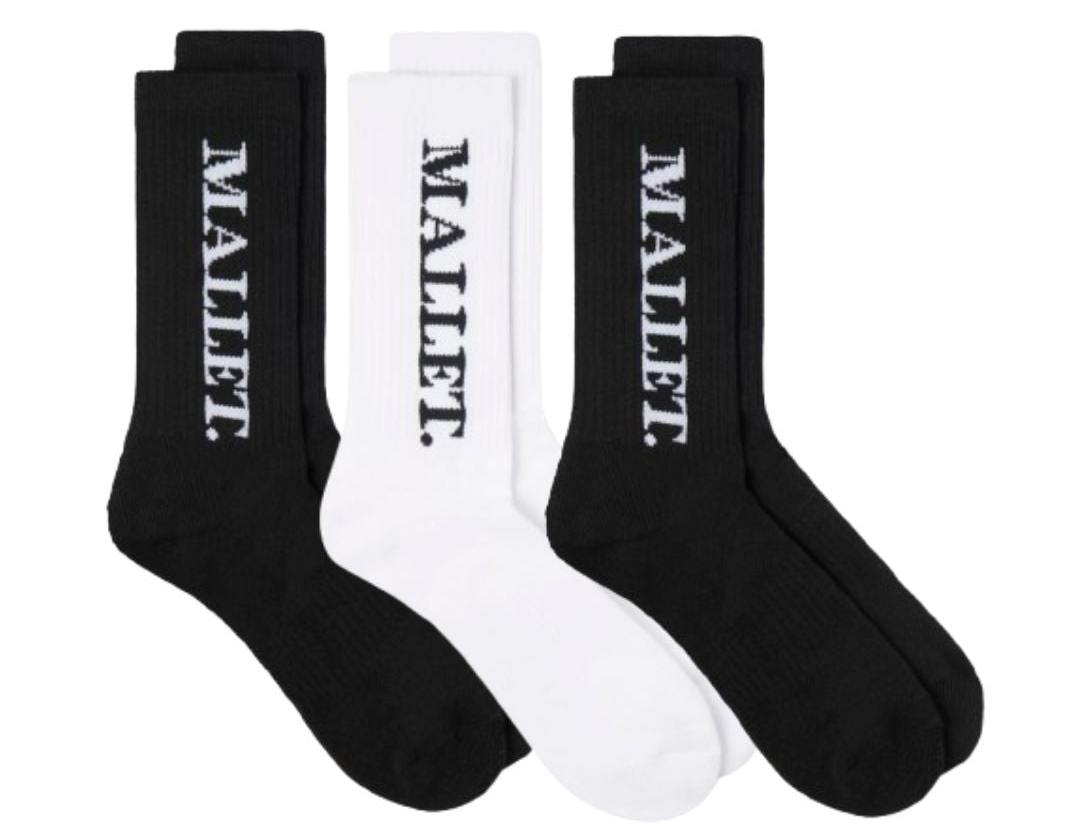 Black and white mallet socks on a white background